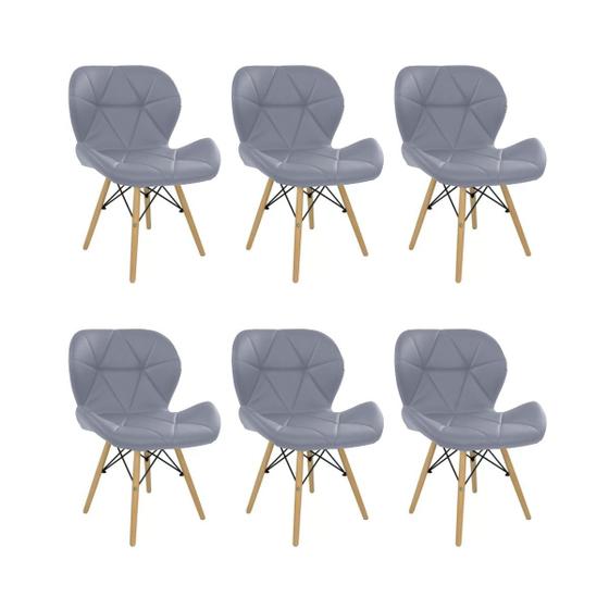 Imagem de Kit 6 Cadeiras Estofada Eiffel Slim Wood Pés Madeira