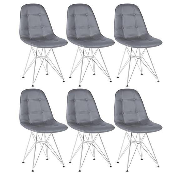 Imagem de Kit 6 cadeiras estofadas Charles Eames Eiffel Botonê com pés de metal cromado
