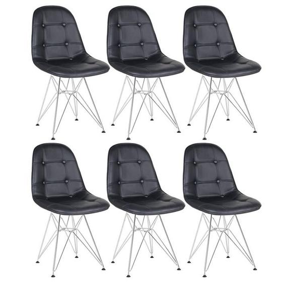 Imagem de Kit 6 cadeiras estofadas Charles Eames Eiffel Botonê com pés de metal cromado