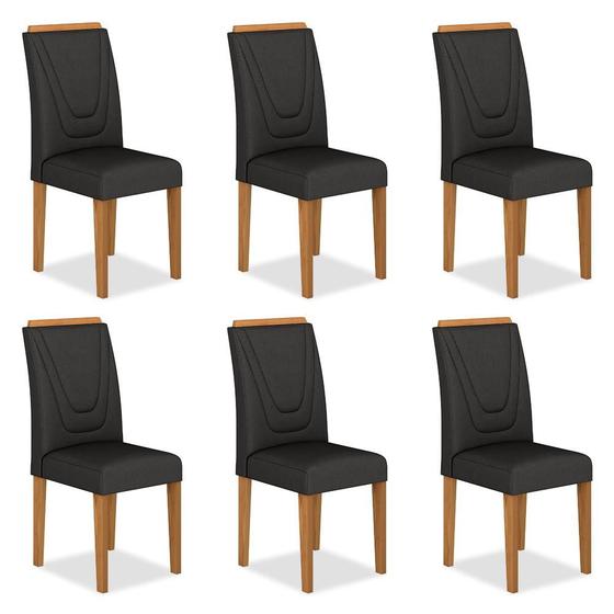 Imagem de Kit 6 Cadeiras Estofadas Lima Cinamomo/preto - Móveis Arapongas