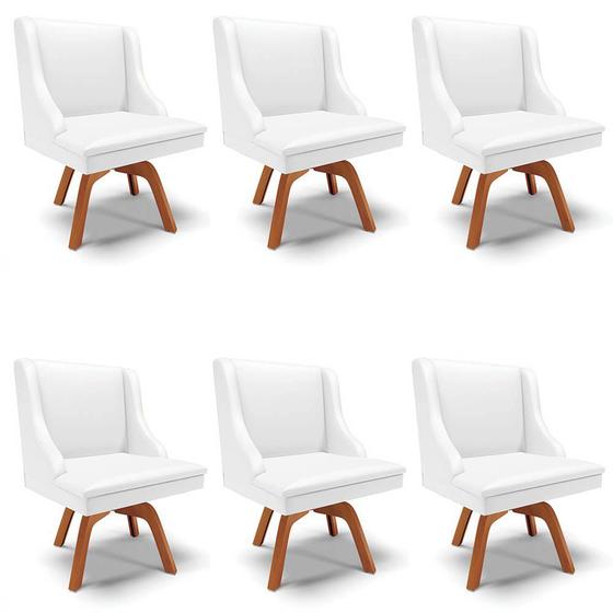 Imagem de Kit 6 Cadeiras Estofadas para Sala de Jantar Base Giratória de Madeira Lia Sintético Branco - Ibiza