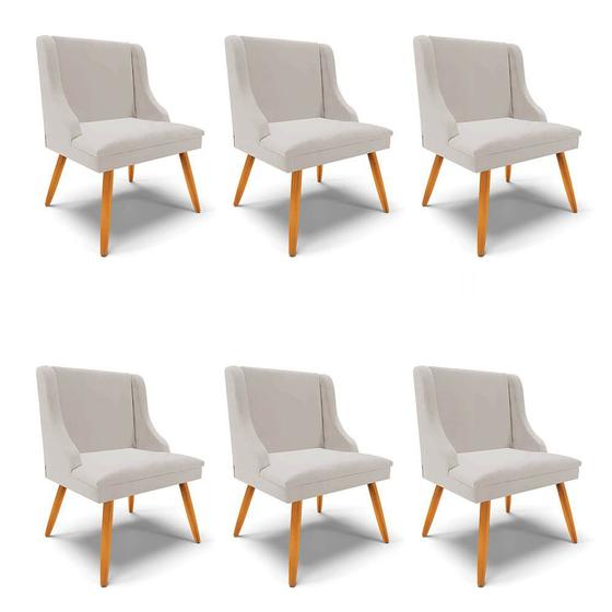 Imagem de Kit 6 Cadeiras Estofadas para Sala de Jantar Pés Palito Lia Veludo Cinza - Ibiza