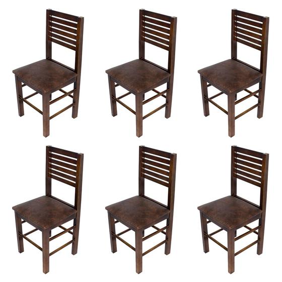 Imagem de Kit 6 Cadeiras Fixas Laguna Imbuia em Madeira Maciça Estofadas Marrom para Restaurantes