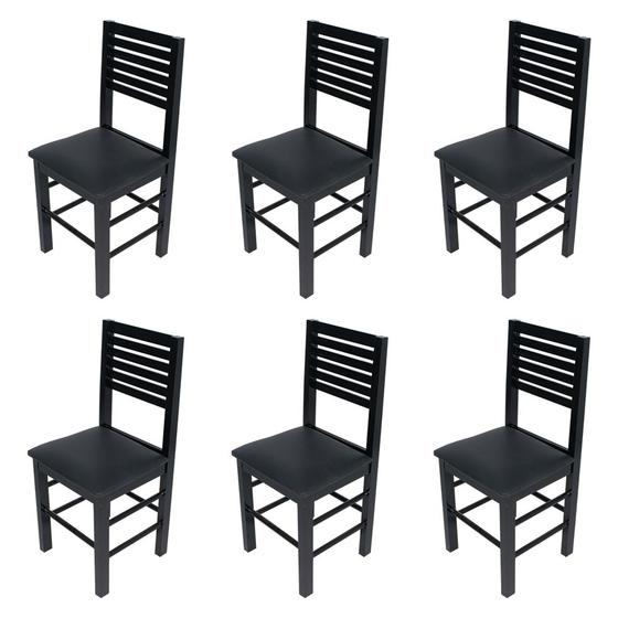 Imagem de Kit 6 Cadeiras Fixas Laguna Pretas em Madeira Maciça Estofadas Pretas para Restaurantes