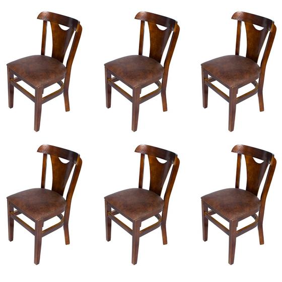 Imagem de Kit 6 Cadeiras Fixas Pamplona Imbuia em Madeira Maciça Estofadas Marrom para Restaurantes