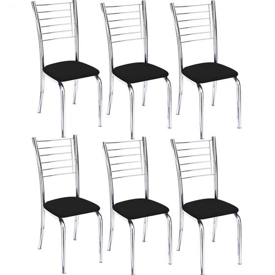 Imagem de Kit 6 cadeiras Iara cromada para cozinha Hiper Resistente-Assento preto-Gat Magazine