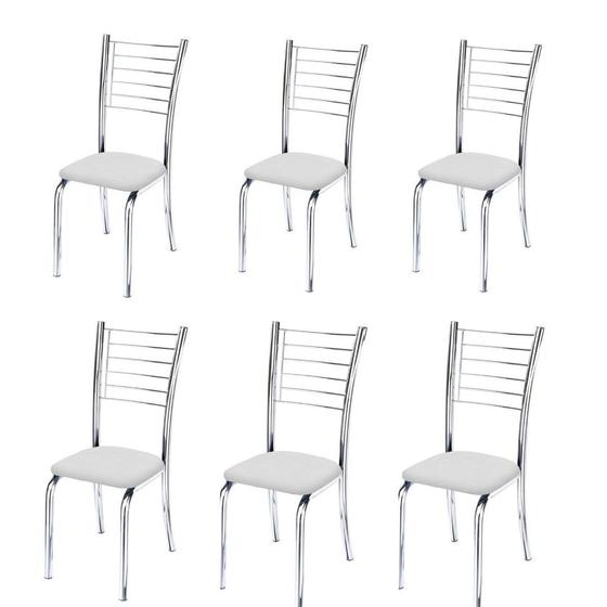 Imagem de Kit 6 cadeiras Ipanema cromada para cozinha-Corino branco
