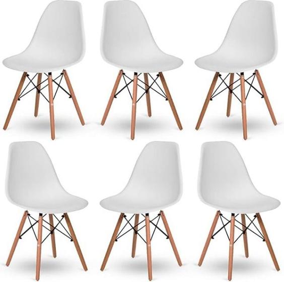 Imagem de Kit 6 Cadeiras Jantar Wood Base Madeira Eiffel Charles Eames - Branco