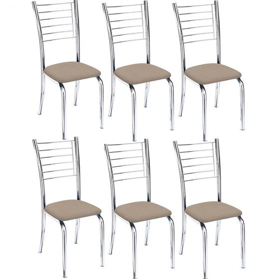 Imagem de Kit 6 cadeiras Lara cromada para cozinha em aço super resistente-suede bege-Gat Magazine