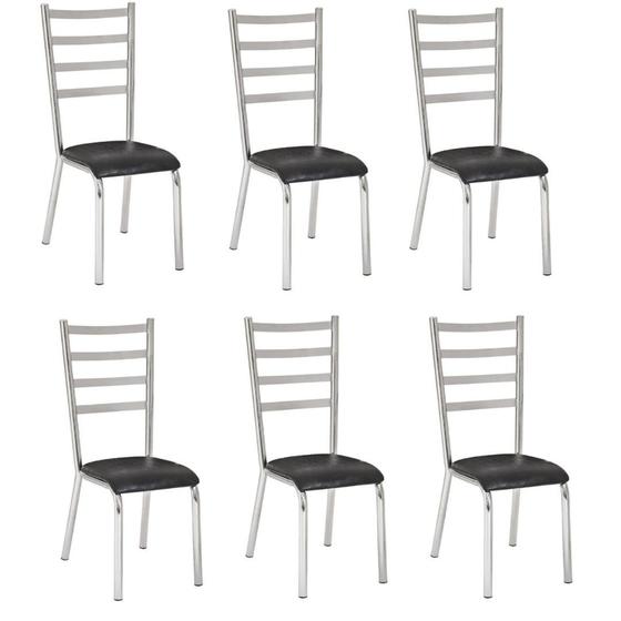Imagem de Kit 6 cadeiras Laura cromada para cozinha-assento preto