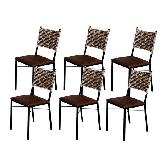 Imagem de Kit 6 Cadeiras Para Cozinha Preta Ratan Cappuccino Assento Estofado