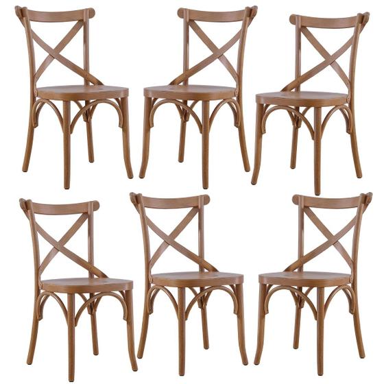 Imagem de Kit 6 Cadeiras para Mesa de Jantar Espanha 39 x 94 Cm Madeira Maciça Tauari Verniz Mel