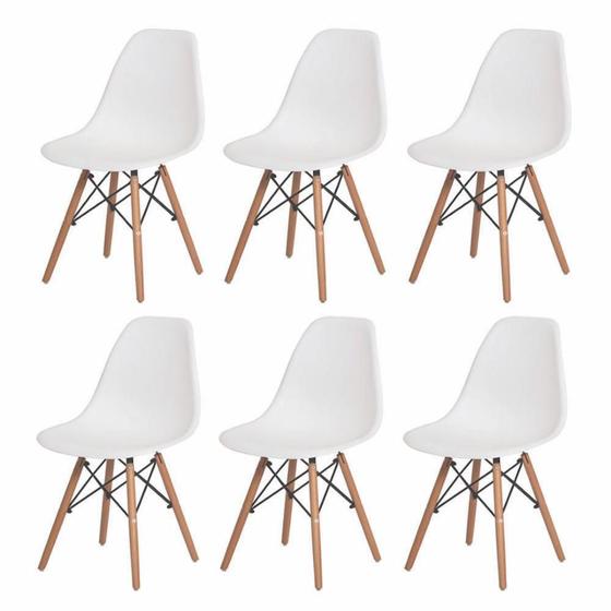 Imagem de Kit 6 Cadeiras Para Mesa Sala De Jantar Cozinha Charles Eames Eiffel Base Madeira