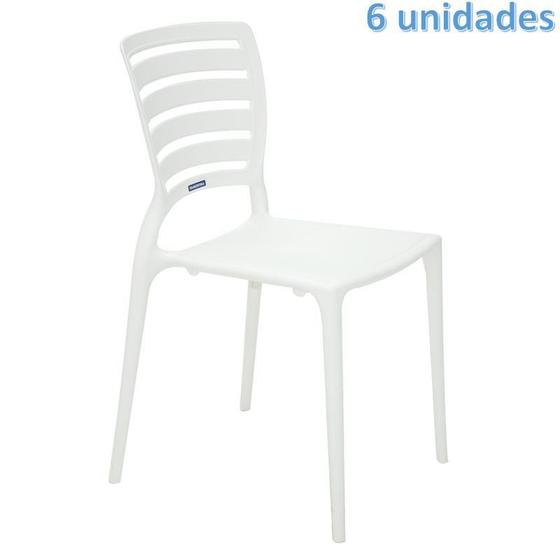Imagem de Kit 6 cadeiras plastica monobloco sofia branca encosto vazado horizontal tramontina