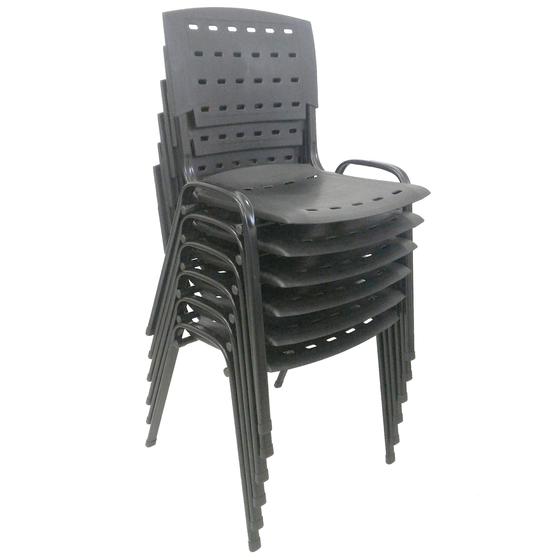 Imagem de Kit 6 Cadeiras Plástica Polipropileno WP Flex Reforçada Empilhável Preta