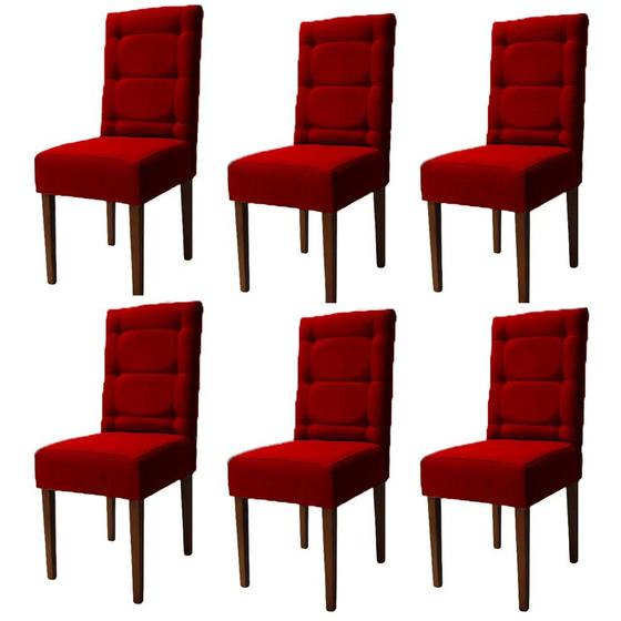 Imagem de Kit 6 Cadeiras Sala de Jantar Estofadas Eloísa Veludo Vermelho (Liz Maria Decor)