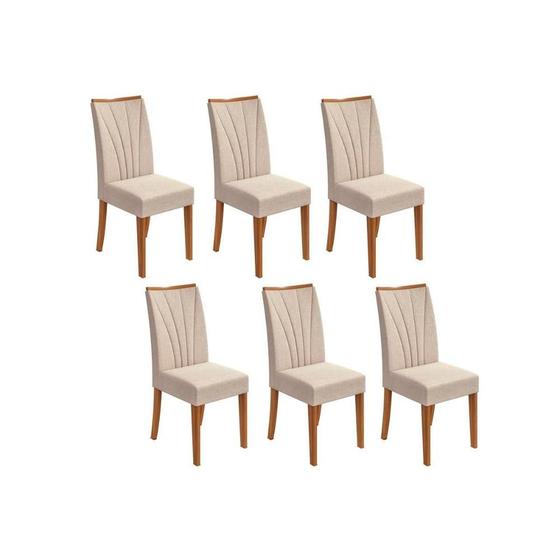 Imagem de Kit 6 Cadeiras Sala Jantar Apogeu  6 Un Rovere/Amêndoa/Linho Rinzai Bege - Lopas
