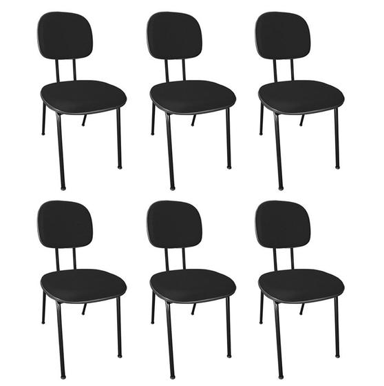Kit 6 Cadeiras Secretaria Fixa Pé Palito Estofada Tecido Jserrano Preto Para Escritório Menor preço em Kit 6 Cadeiras Secretaria Fixa Pé Palito Estofada Tecido Jserrano Preto Para Escritório