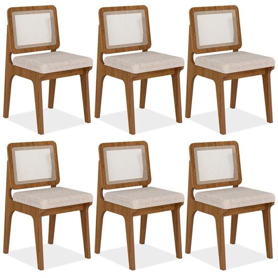 Imagem de Kit 6 Cadeiras Sextavada Maine Freijó/bouclé Off White - Móveis Arapongas