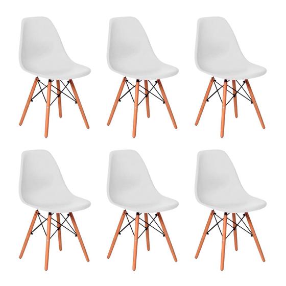 Imagem de Kit 6 CadeirasDe Jantar Eames Para Escrivaninha Escritório Plástico Pés De Madeira Decoração Mesa - Cores