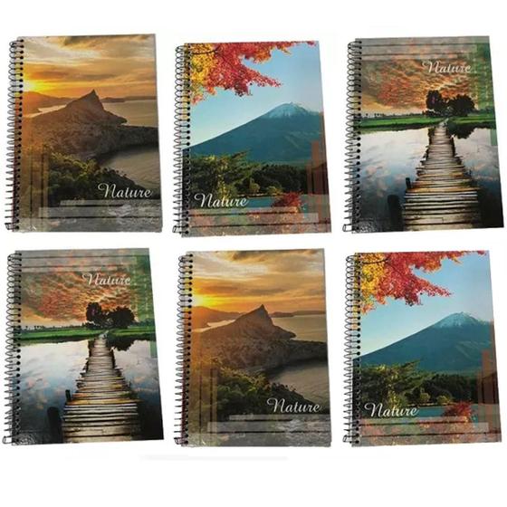 Imagem de Kit 6 Caderno Universitário Espiral Nature 96 Folhas Capa Dura