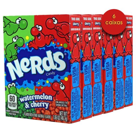 Imagem de kit 6 caixas Bala U.S.A NERDS Watermellon Cherry 46,7g