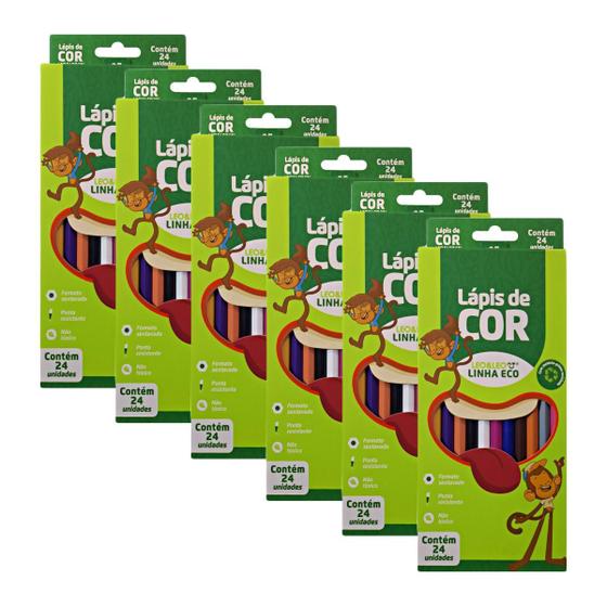 Imagem de Kit 6 caixas de lápis de cor sextavado Leo e Leo com 24 cores