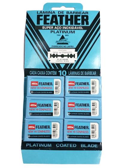 Imagem de Kit 6 Caixas Lâminas Barbear Feather Platinum Coated Blades Com 10 Cada