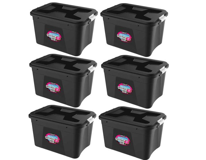 Kit 6 Caixas Organizadoras 20 Litros Preta PP C/ Travas 0770 Uninjet Menor preço em Kit 6 Caixas Organizadoras 20 Litros Preta PP C/ Travas 0770 Uninjet