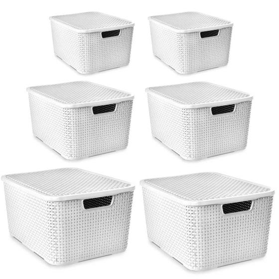 Imagem de Kit 6 Caixas Organizadoras 7L + 15L + 20L Rattan Branco