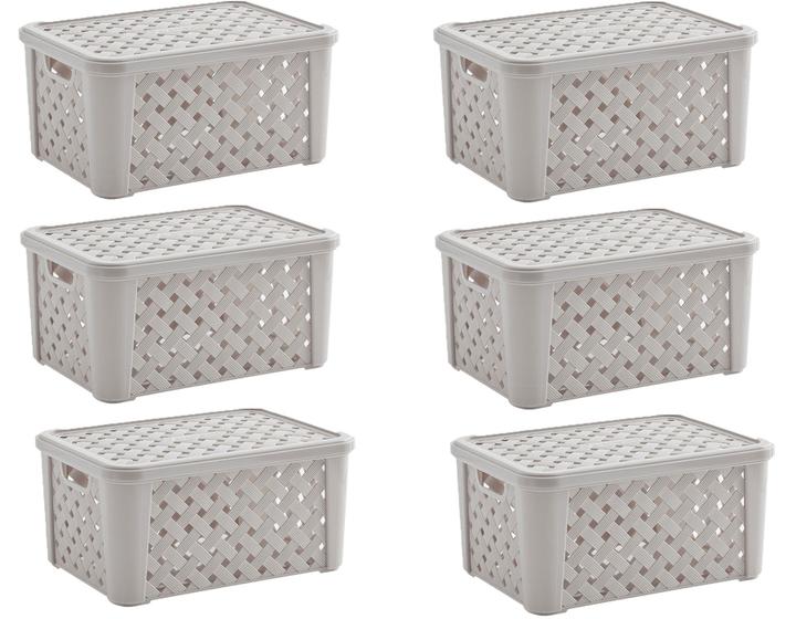 Imagem de Kit 6 Caixas Organizadoras RATTAN 5 litros C/Tampa 24x17x12cm Creme 709 Paramount