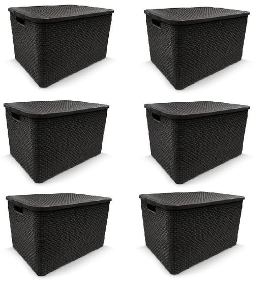 Kit 6 Caixas Organizadoras Rattan Com Tampa 20 Litros Preta Menor preço em Kit 6 Caixas Organizadoras Rattan Com Tampa 20 Litros Preta