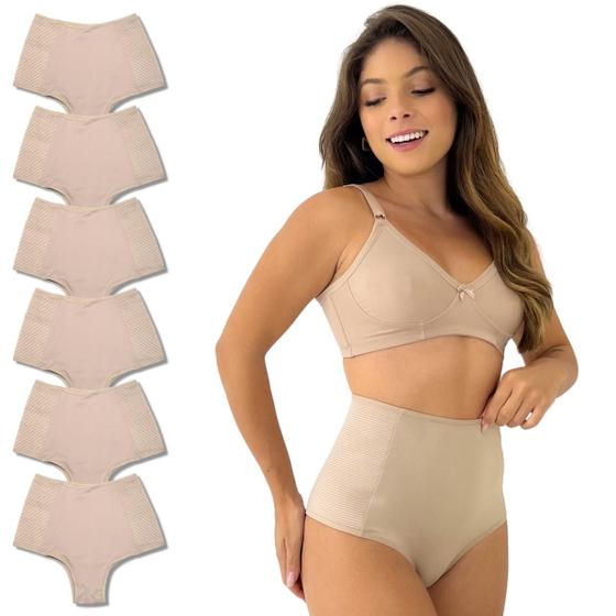 Imagem de Kit 6 Calcinha Modeladora Cintura Alta Elástico Anti Culote