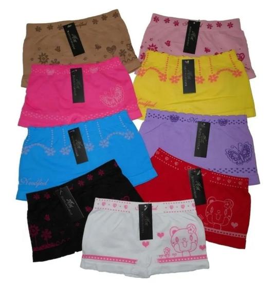 Imagem de Kit 6 Calcinhas boxer Infantil P ao GG calcinha sem costura Poliamida boxe short Microfibra