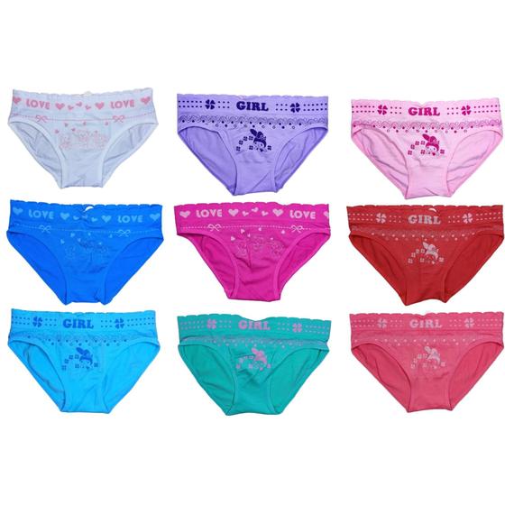 Imagem de Kit 6 Calcinhas Infantil Criança Menina Bebê Básica Tradicional Sortidas Lindas Cós Elástico Atacado