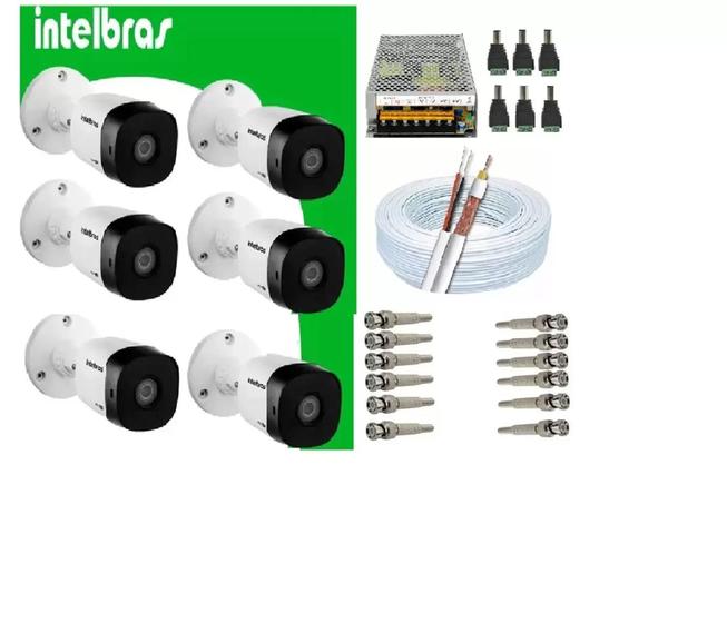 Imagem de Kit 6 Câmera Intelbras C/ Infravermelho 20m Vhc 1120 B + Assessórios