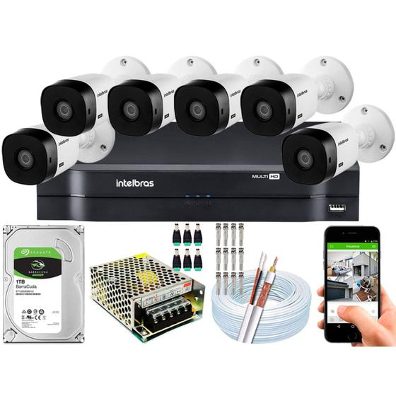 Imagem de Kit 6 Câmeras 1220b Intelbras  Hd 720p Dvr intelbras Full HD C/Hd 1tb