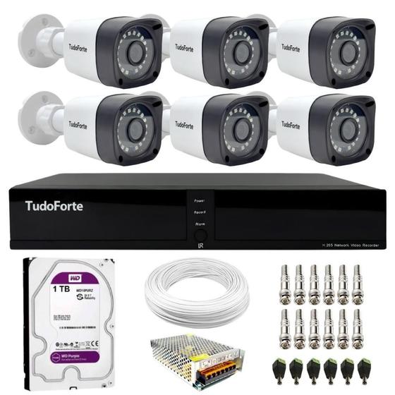 Imagem de Kit 6 Câmeras Bullet Tudo Forte TF 2020 B Full HD 1080p com Visão Noturna 20M Proteção IP66 + DVR Tudo Forte TFHDX 3308 8 Canais + HD 1TB Purple