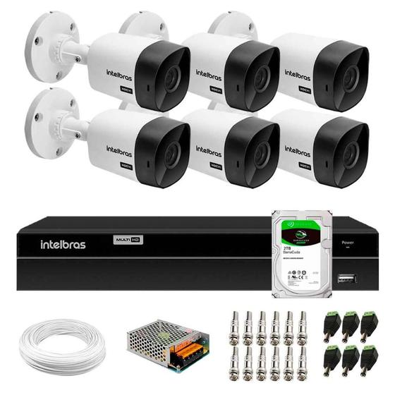 Imagem de Kit 6 Câmeras Bullet VHC 1120 B HDCVI HD 720P IP66 Visão Noturna 20M Intelbras + DVR MHDX 1308 com 8 Canais Multi HD Intelbras + HD 2TB Barracuda