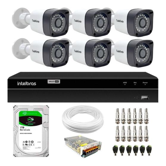 Imagem de Kit 6 Câmeras de Segurança Full HD 1080p Tudo Forte + DVR Intelbras MHDX 1308 8 Canais + HD 1TB Barracuda