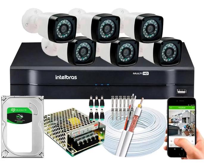 Imagem de Kit 6 Câmeras de Segurança hd Dvr intelbras full hd 8ch mhdx c/hd