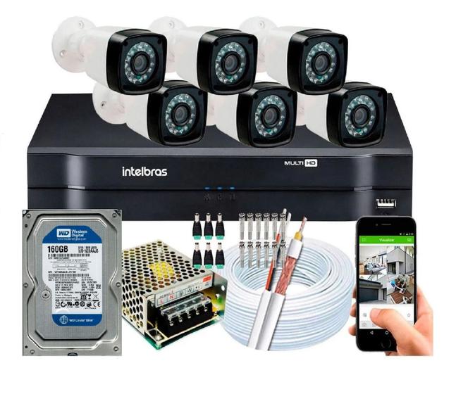 Imagem de Kit 6 Câmeras de Segurança hd Dvr intelbras full hd 8ch mhdx C/hd