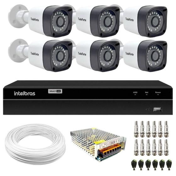 Imagem de Kit 6 Câmeras de Segurança Tudo Forte Bullet 1080p com DVR Intelbras MHDX 1208 8 Canais Multi HD