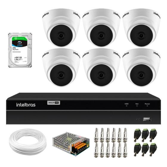 Imagem de Kit 6 Câmeras Dome Infra VHD 1120 D 20m + DVR 8 canais MHDX 1208 Detecção Inteligente Intelbras 2TB