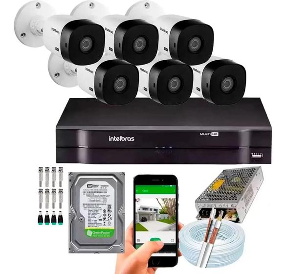 Imagem de Kit 6 Câmeras Intelbras 1120b Hd Dvr Mhdx Full hd 8 Canais Completo