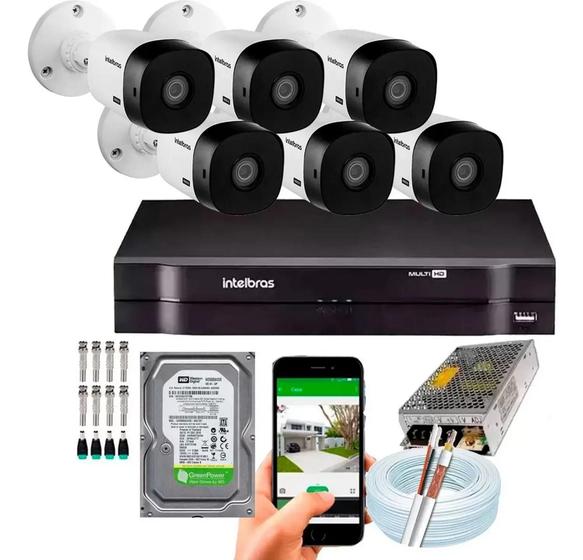 Imagem de Kit 6 Câmeras Intelbras 1120b Hd Dvr Mhdx Full hd 8 Canais Completo