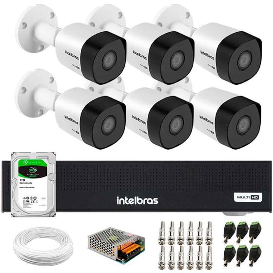 Imagem de Kit 6 Câmeras Intelbras 3130 B G7 HD 720 Multi HD Visão Noturna até 30m IP67 + Dvr Intelbras MHDX 1108-C 8 Canais + HD 1TB BarraCuda