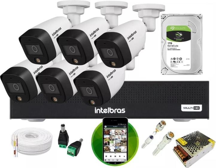 Imagem de Kit 6 Câmeras Intelbras Fullcolor 1220 Dvr Intelbras Mhdx 3008C + hd 1TB