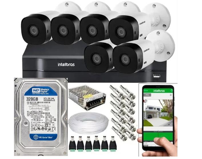 Imagem de Kit 6 Câmeras Intelbras Multi Hd Dvr 8 Canais Intelbras C/Hd 320gb