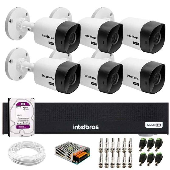 Imagem de Kit 6 Câmeras Intelbras VHC 1120 B HD 720p Visão Noturna 20m Resistente à Chuva IP66 + Gravador Digital de vídeo Intelbras MHDX 1108-C + HD 2TB